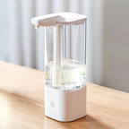 White lantern-style lamp with clear glass on a wooden surface