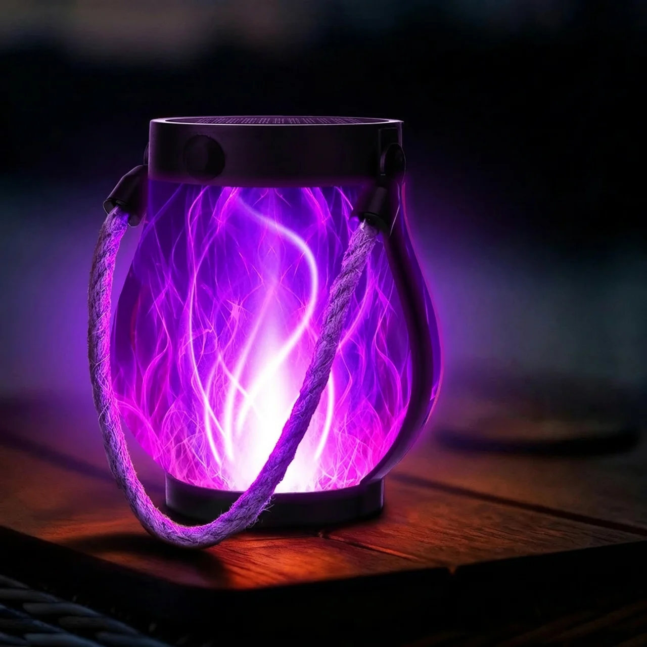 Purple on a wooden surface with a dark background