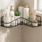 Corner Shower Caddy Wall Mounted Two Tier Black Bathroom Storage Shelf