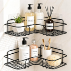 Corner Shower Caddy Wall Mounted Two Tier Black Bathroom Storage Shelf