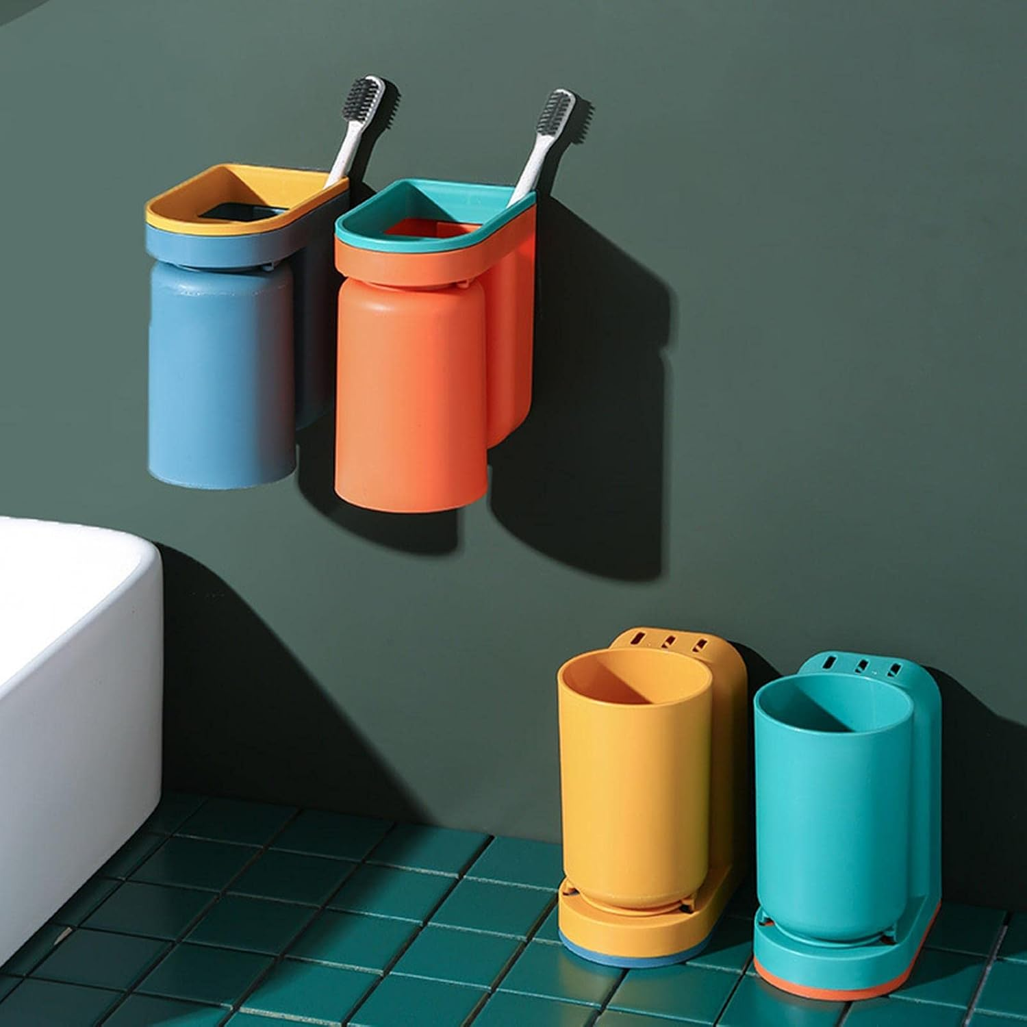 Toothbrush and Toothpaste Holder with Self Adhesive Wall Mount
