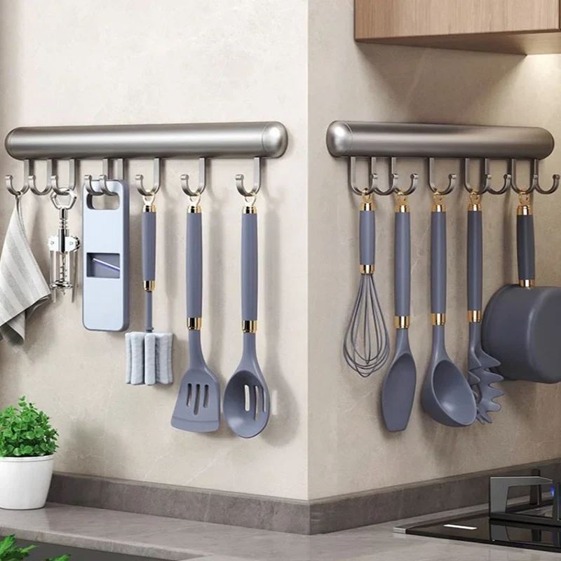 Kitchen Wall Hook Rack Multi Hook Gray Black