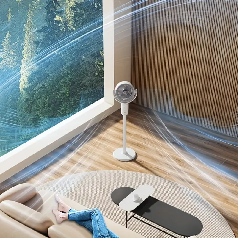 Motor Pedestal Fan Quiet Operation 90 Degree Oscillation Remote Control White