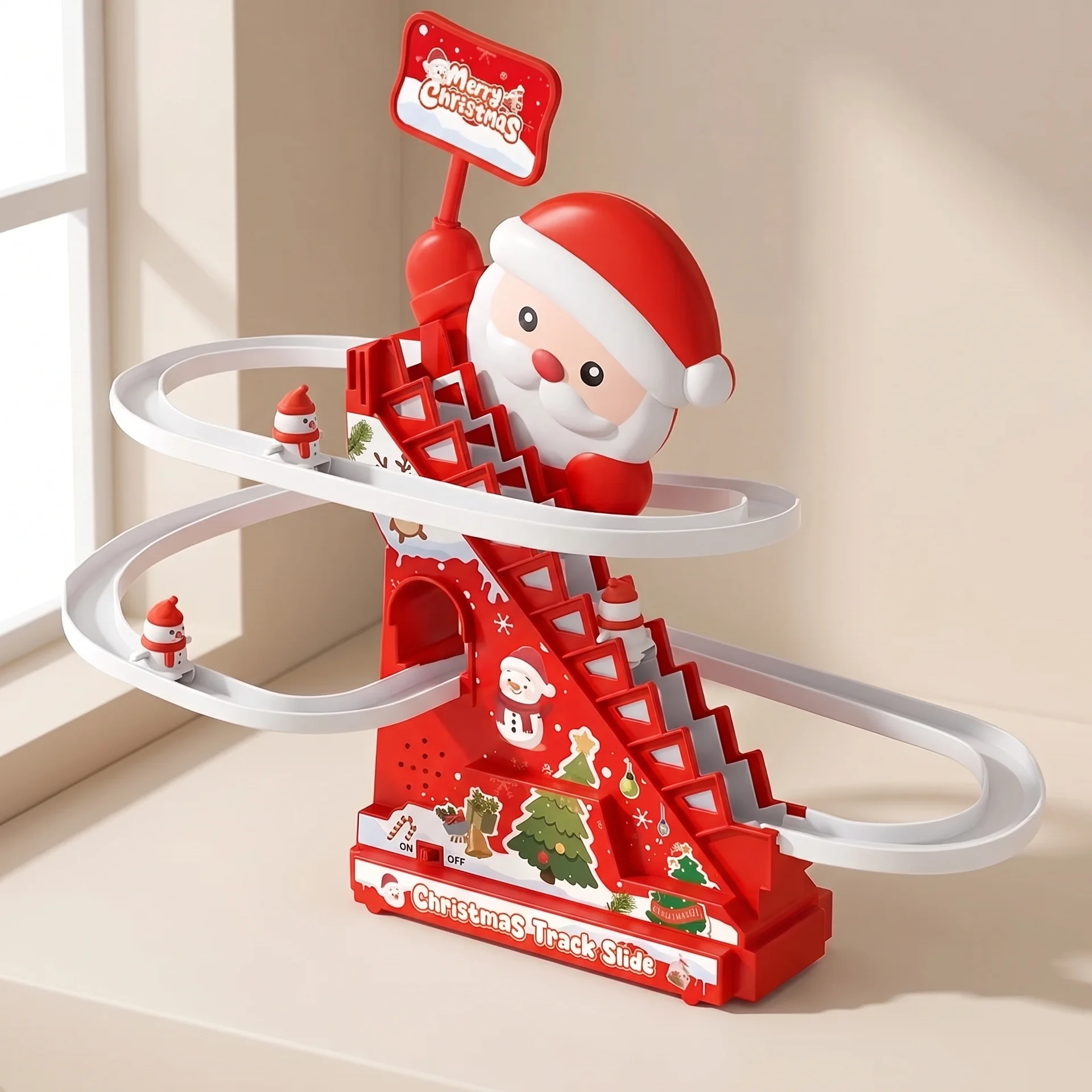 Santa Roller Coaster Track Motorized Christmas Toy with Music and LED Lights