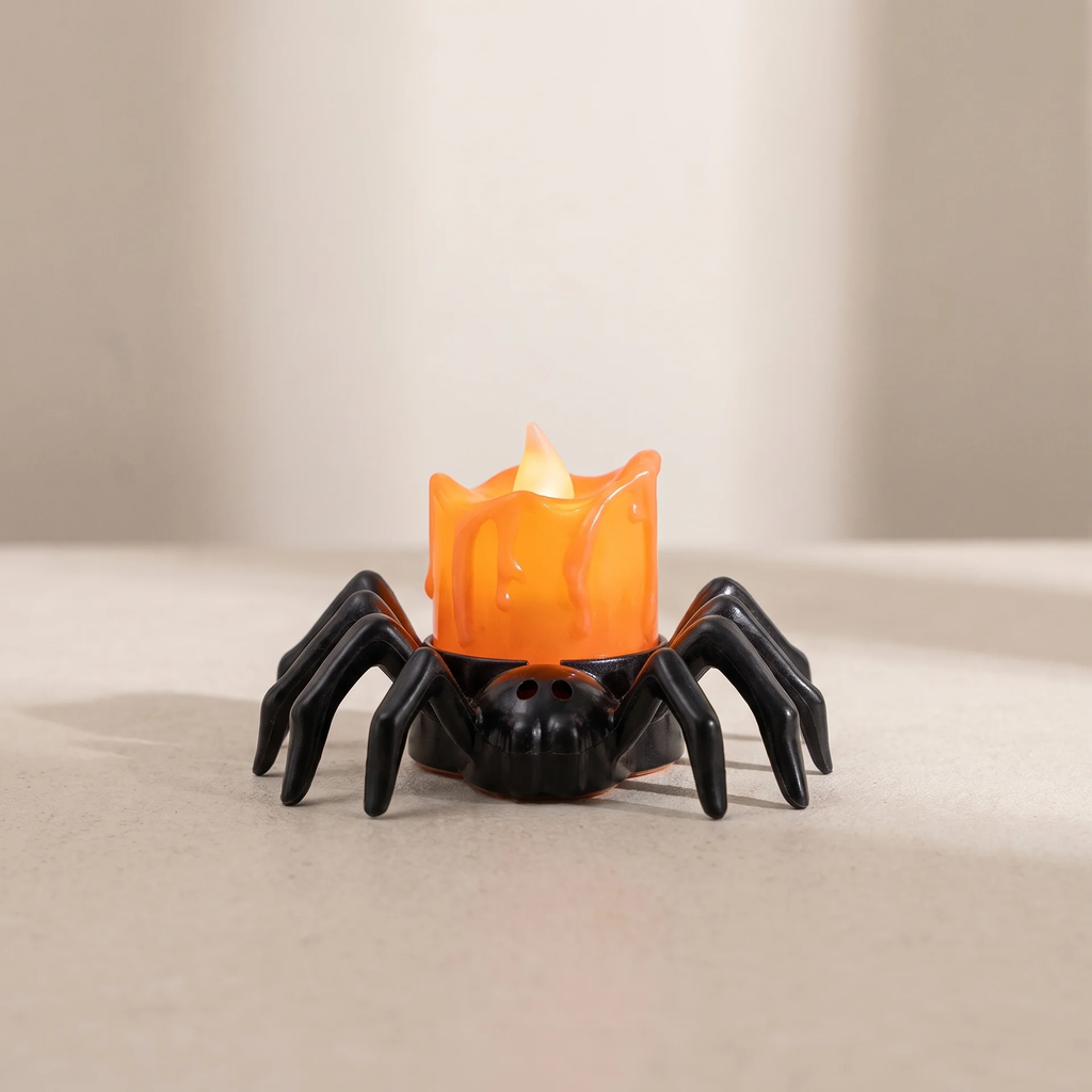 Halloween LED Candle Pumpkin Spider Holder Flickering Flameless Light