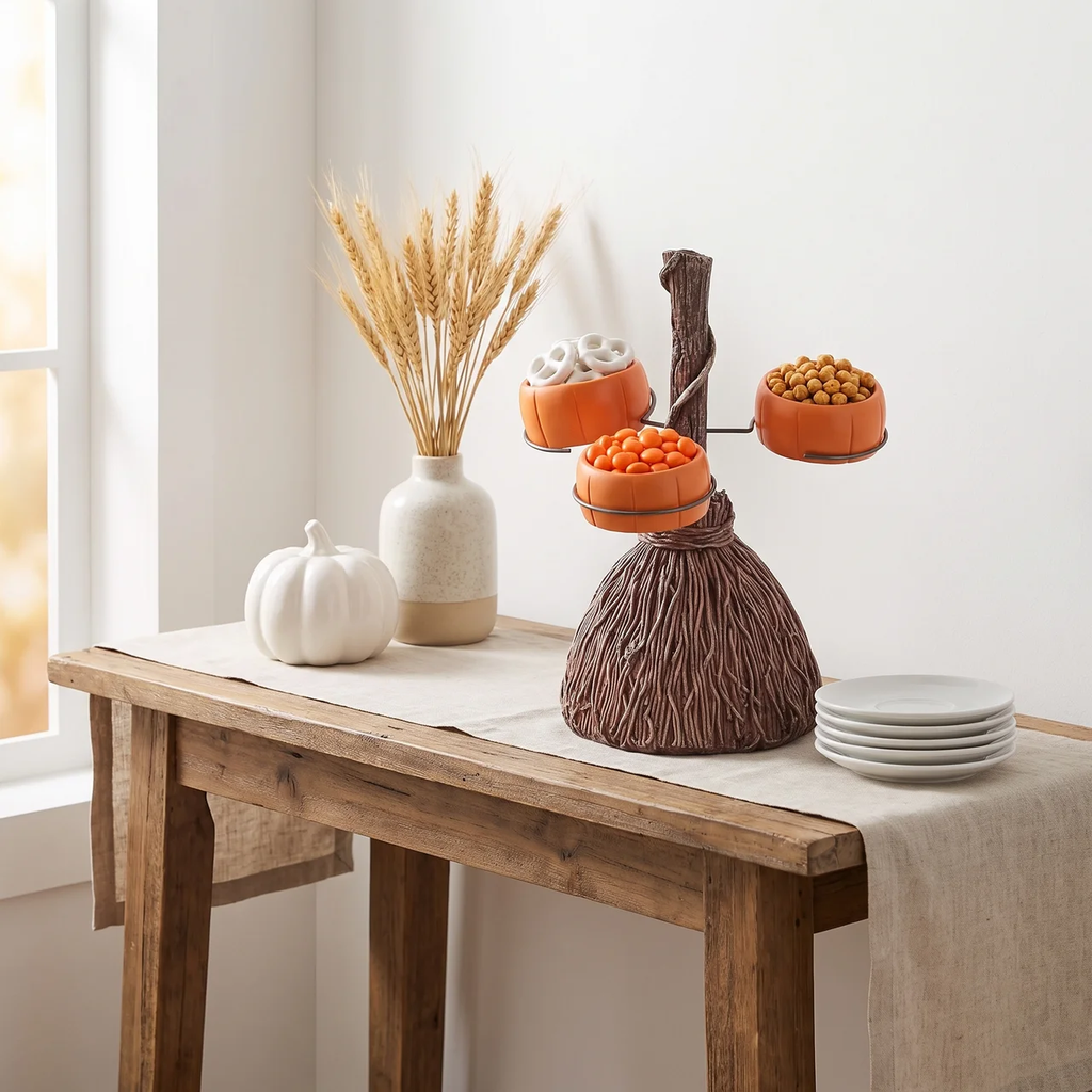 Halloween Serving Bowls Broomstick Design Seasonal Table Decor