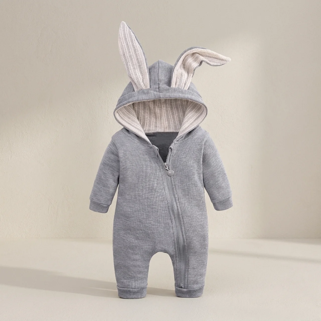 Baby Hooded Bunny Romper with Bunny Ears Full Zipper