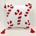 Christmas Candy Cane Pillow Cover with Raised Embroidered Design