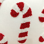 Christmas Candy Cane Pillow Cover with Raised Embroidered Design
