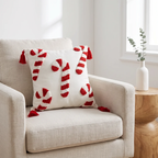 Christmas Candy Cane Pillow Cover with Raised Embroidered Design