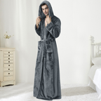 Men’s Hooded Plush Fleece Bathrobe – Soft Warm Robe for Home, Spa & Lounging
