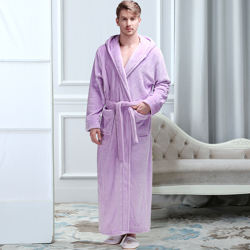Men’s Hooded Plush Fleece Bathrobe – Soft Warm Robe for Home, Spa & Lounging