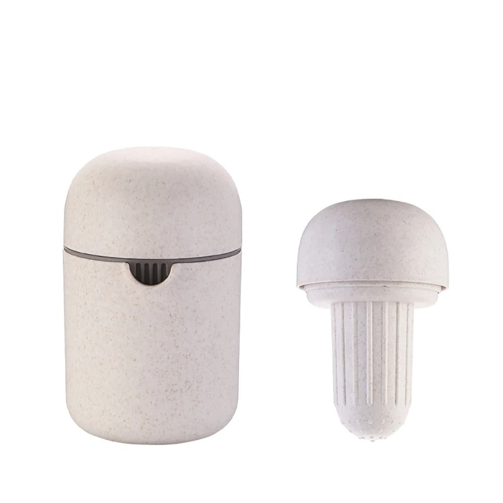 White textured container with a matching white textured light bulb on a white background