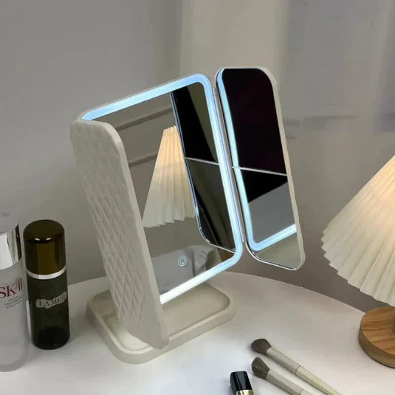 Foldable Makeup Mirror with Touch Light – Portable Vanity Mirror with Rotating Design and Storage Case 0