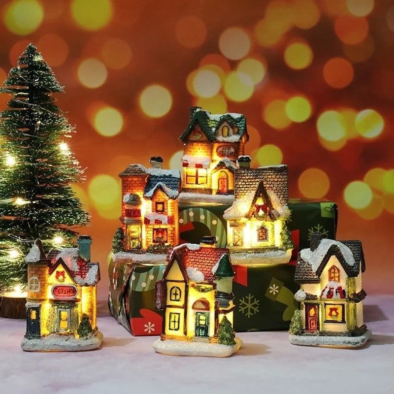 Christmas Village Display Set with 6 Houses and LED Lighting
