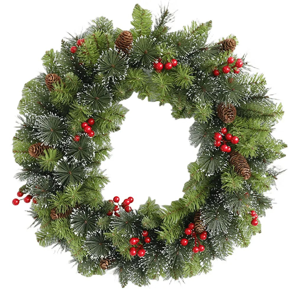 Christmas Wreath Artificial Pine Red Berry Holiday Door Decoration